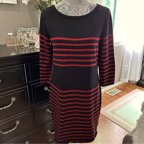 Michael Kors Black Red Striped Knit Sheath Dress Size L - Picture 13 of 14